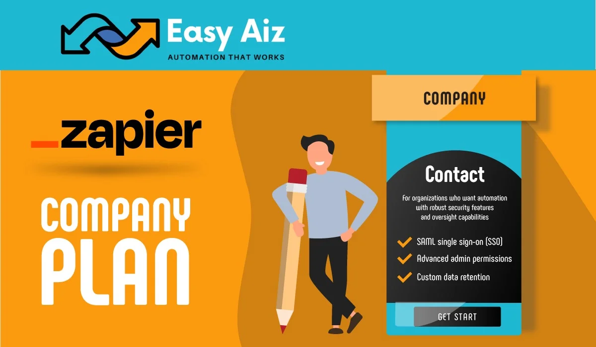 Zapier Company Pricing Plan and a standing man with large size of pencil