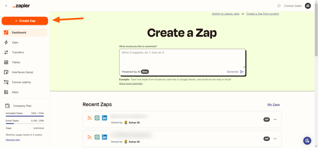 Creat a New Zap