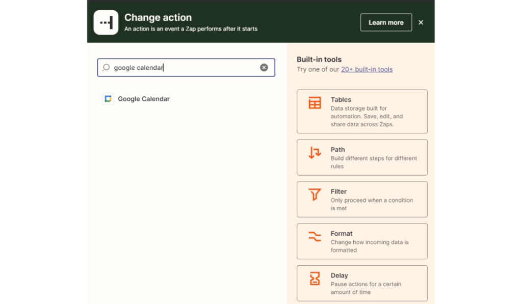 choose the action app Google Calendar the Calendly event will trigger