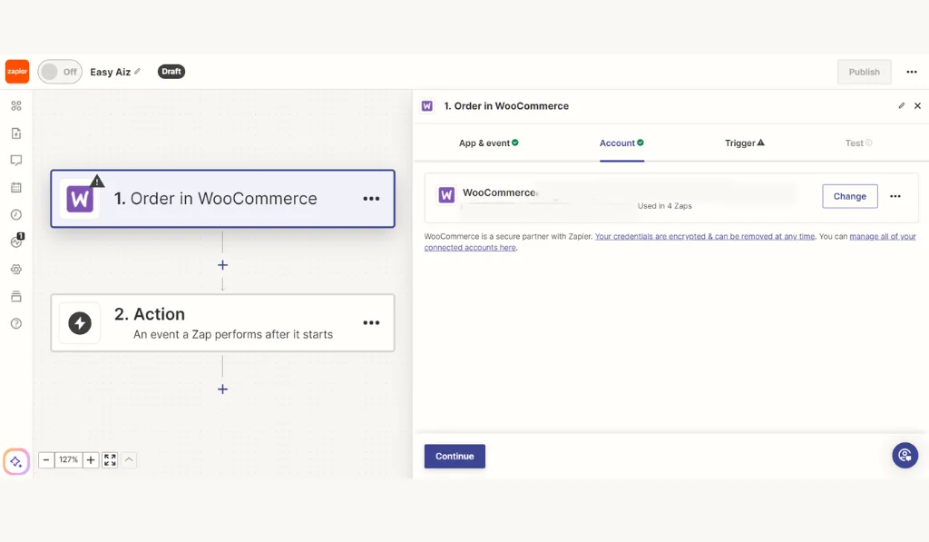Connect WooCommerce account with Zapier