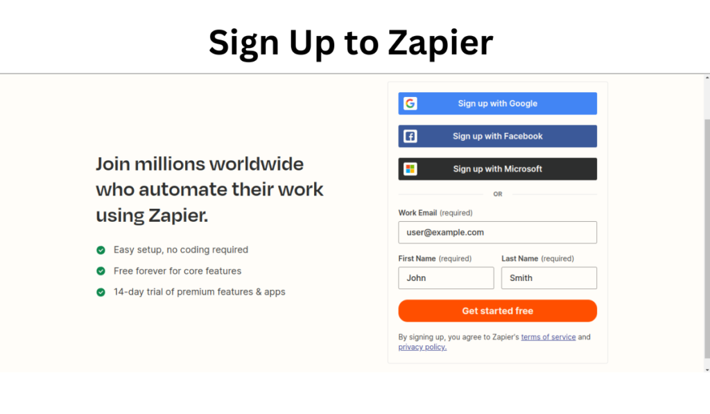 Sign Up to Zapier account