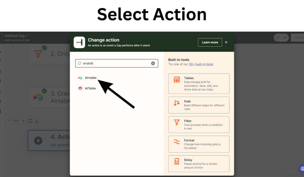 select action as airtable