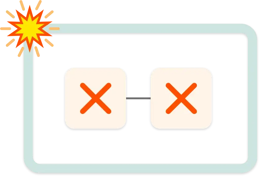 Error symbol with two red Xs connected, representing a failed or broken connection in a Zap workflow or process