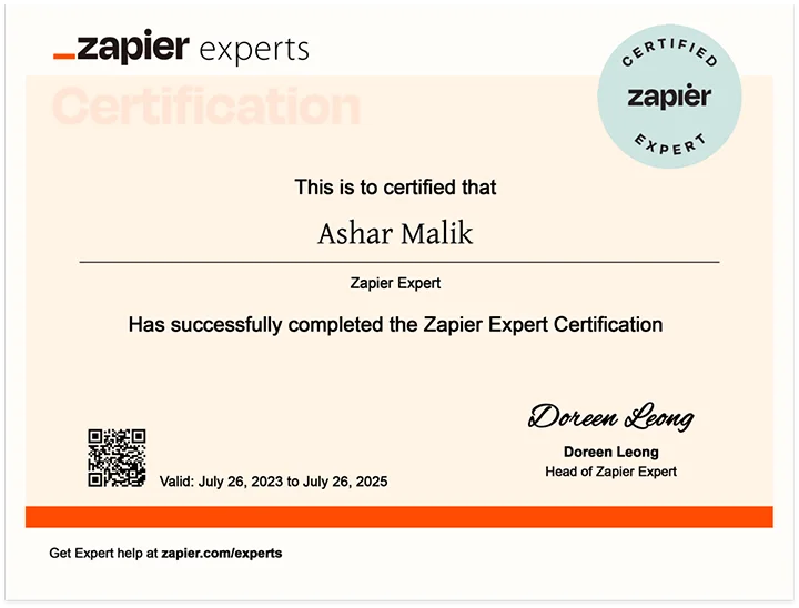 Zapier Certification - Ashar Malik