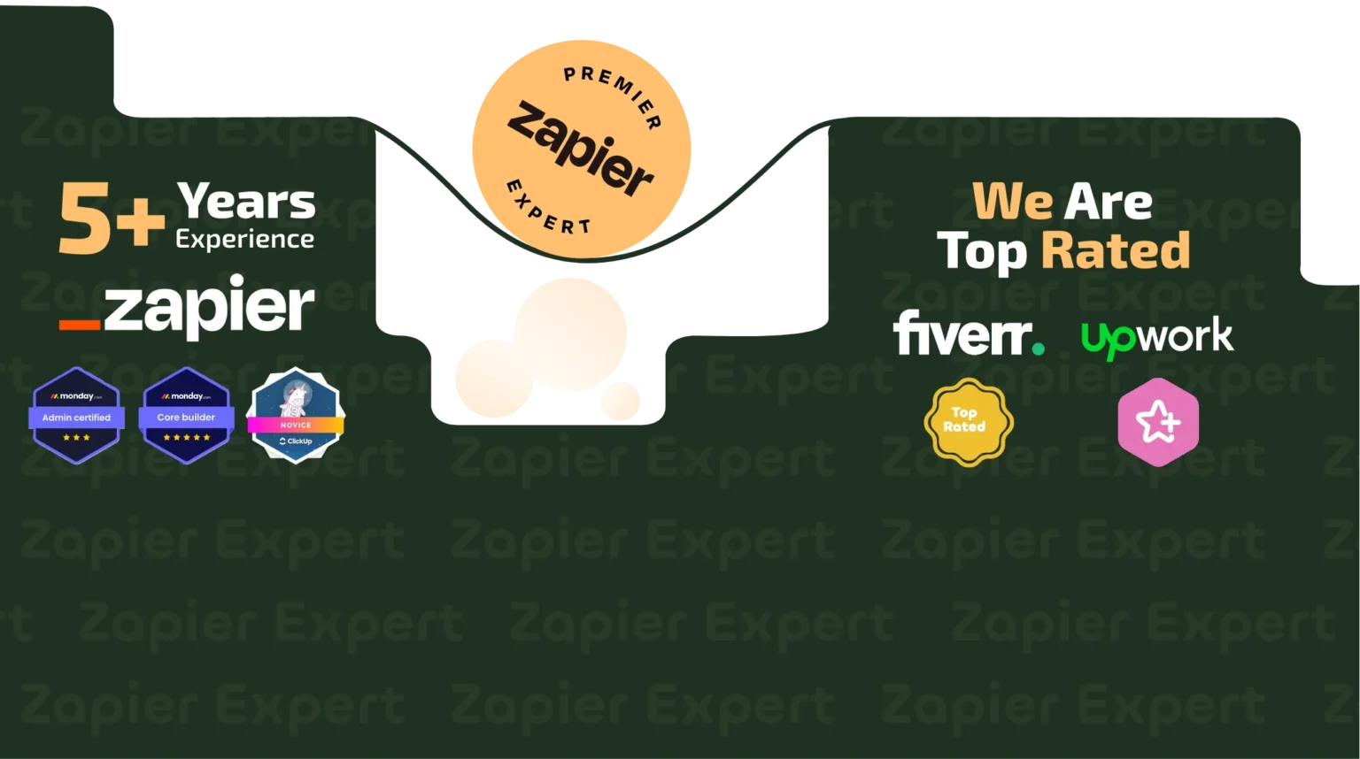 5+ years Zapier experience with top-rated badges from Fiverr and Upwork