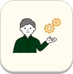 A professional icon showing a person presenting automation gears